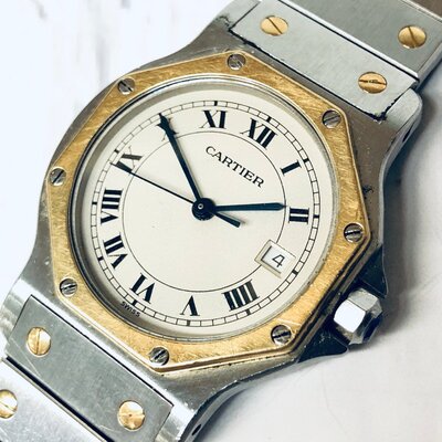 Cartier カルティエ サントス オクタゴン 187902 QZ デイト アイボリー文字盤.jpg